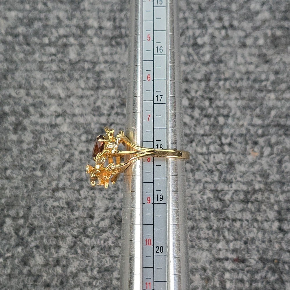 Vintage 18K GE Floral Ring Brown Topaz Rhinestone Size 8 Gold Tone - Picture 7 of 8